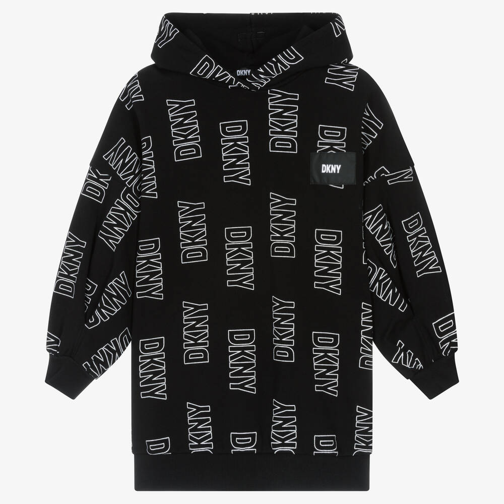 DKNY - Robe sweat à capuche noire en coton ado fille | Childrensalon