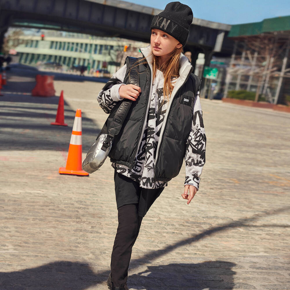 DKNY-ليقنز  قطن جيرسي لون أسود للمراهقات | Childrensalon Outlet