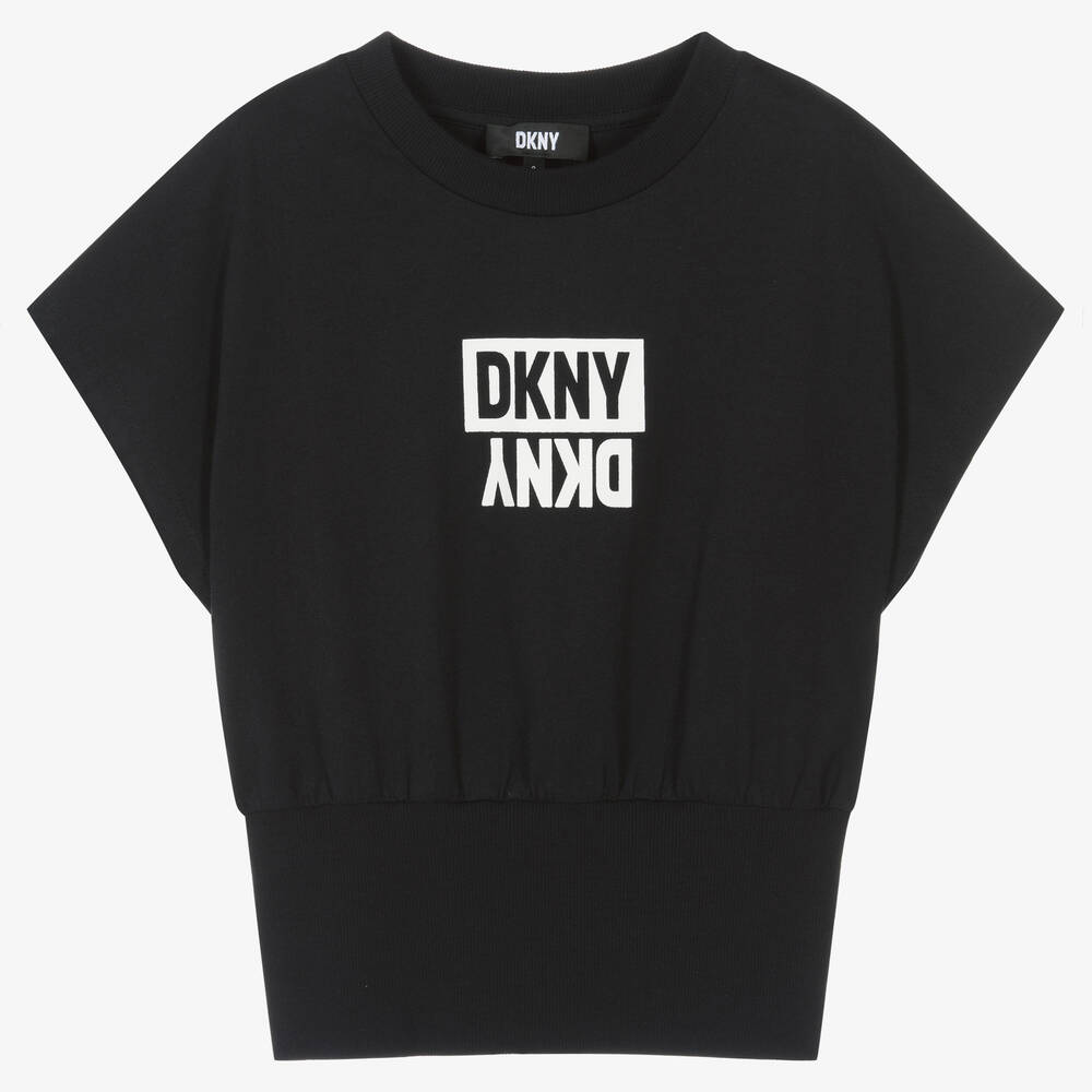 DKNY - Teen Girls Black Cotton Logo T-Shirt | Childrensalon