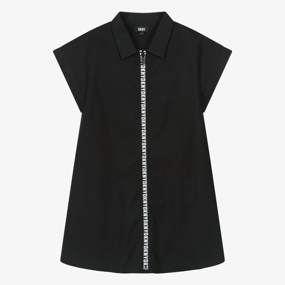 Teen Girls Black Cotton Shirt Dress