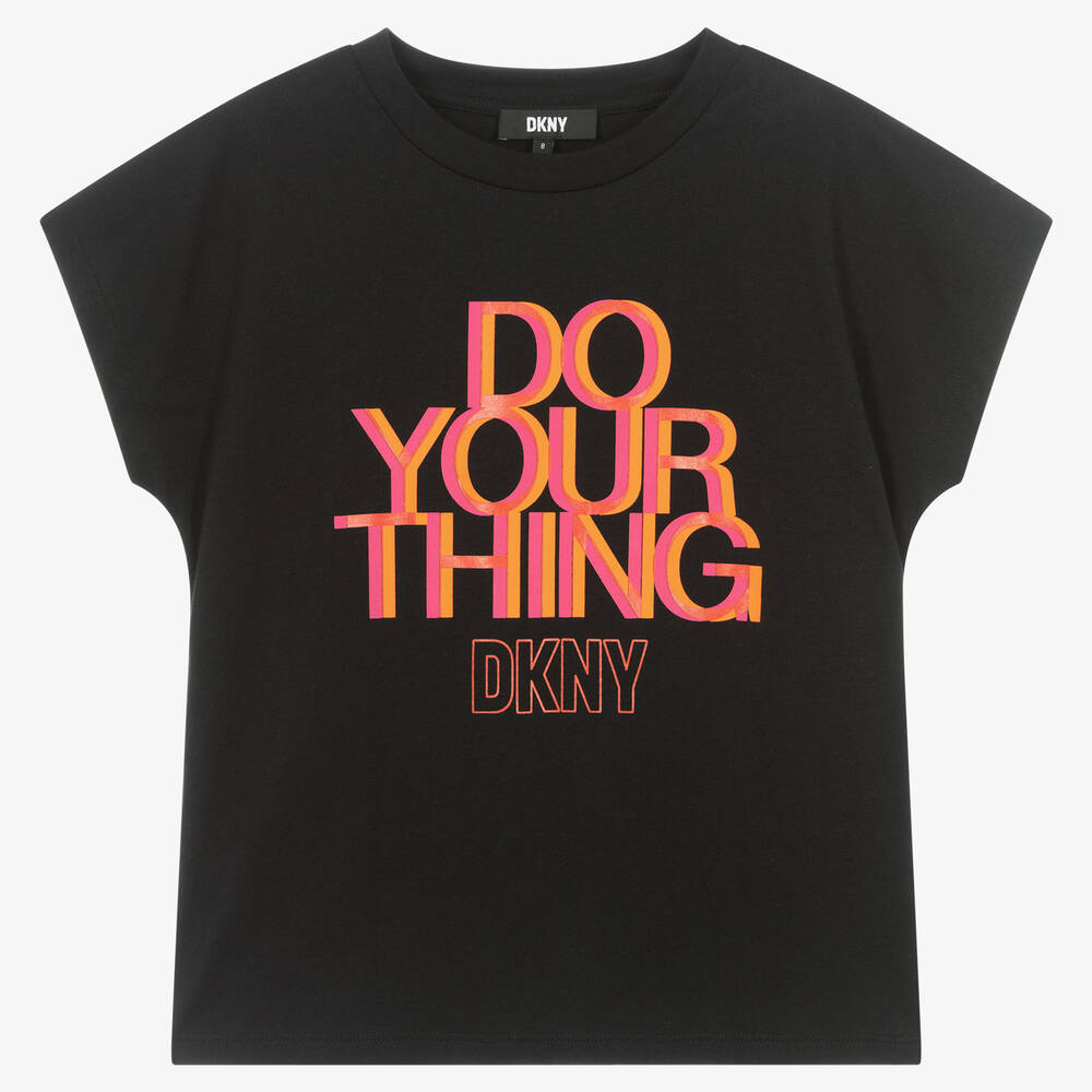 DKNY - Teen Girls Black Cotton Slogan T-Shirt | Childrensalon