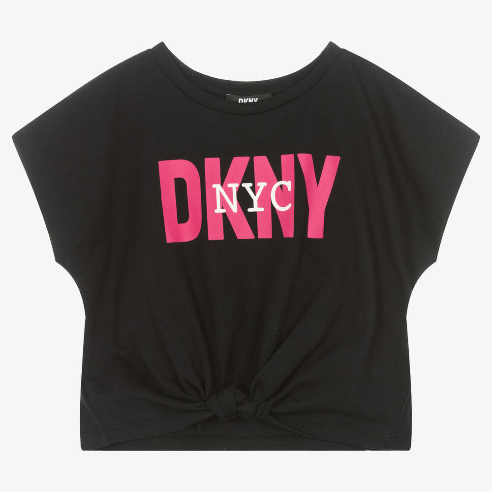 DKNY - تيشيرت قصير تينز بناتي قطن عضوي لون أسود | Childrensalon