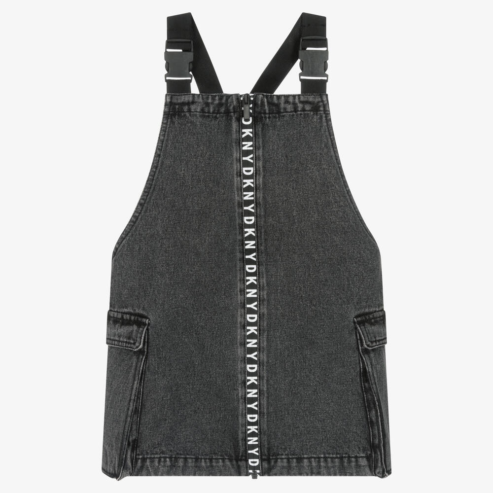 DKNY - Robe chasuble noire en jean ado | Childrensalon