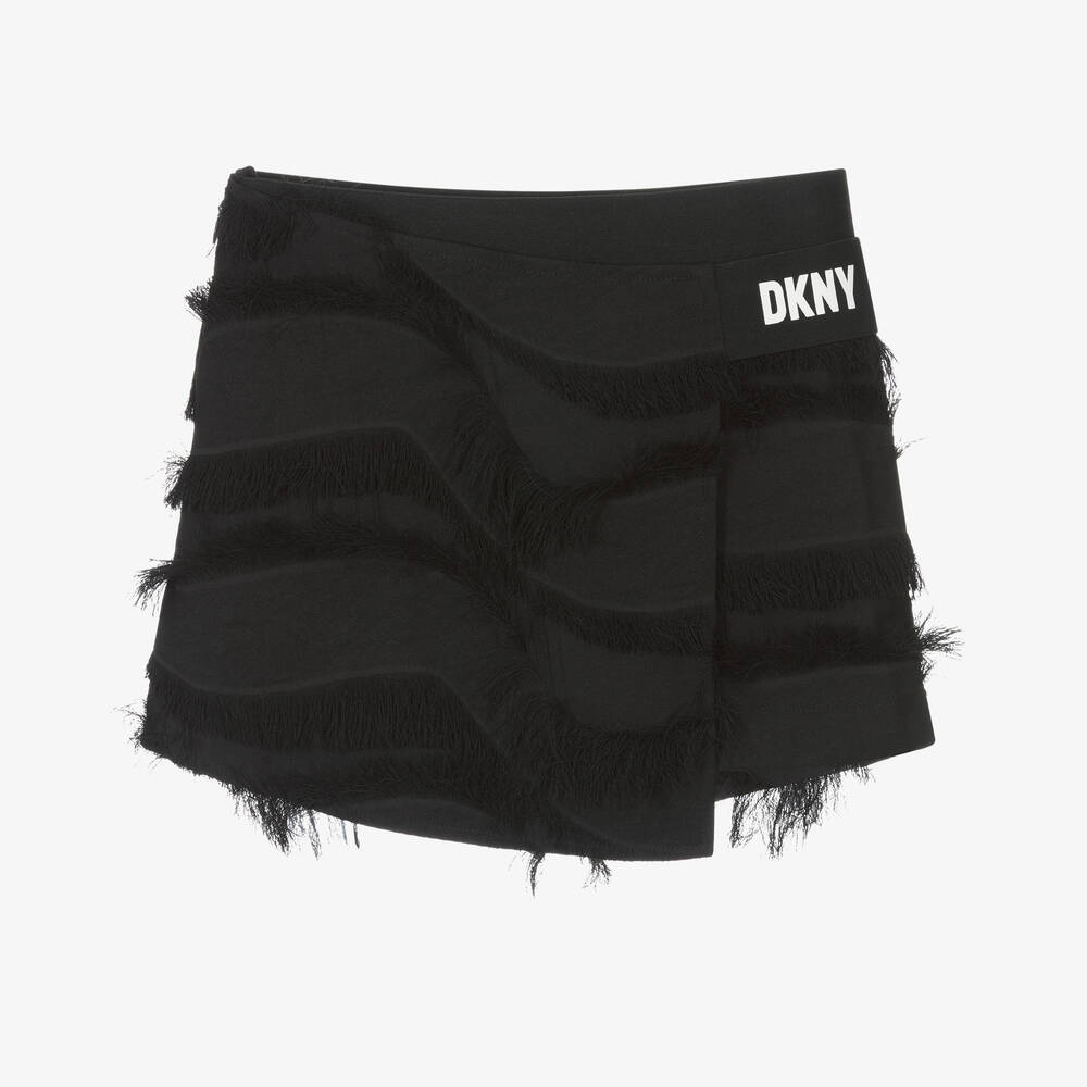 DKNY - Teen Girls Black Fringed Logo Skort | Childrensalon