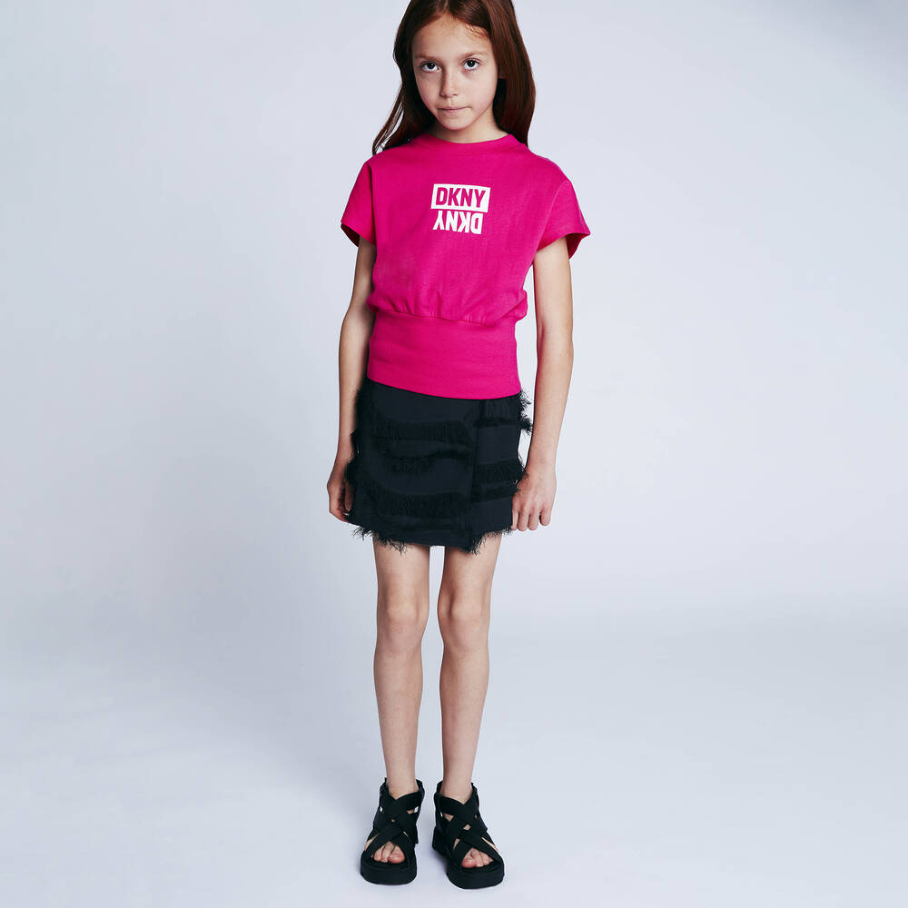 DKNY-Черная юбка-шорты с бахромой | Childrensalon Outlet