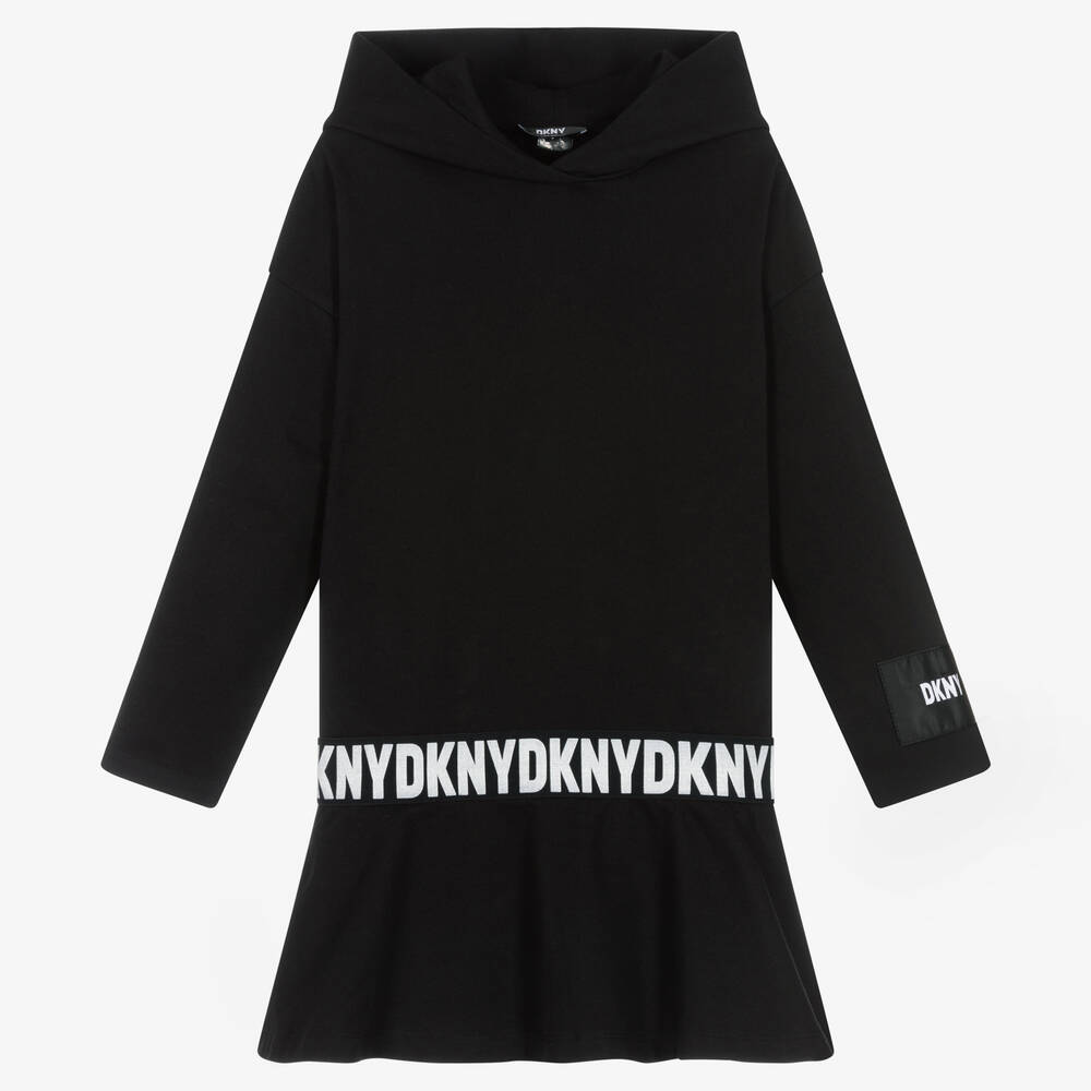 DKNY - Schwarzes Kapuzenkleid mit Streifen | Childrensalon
