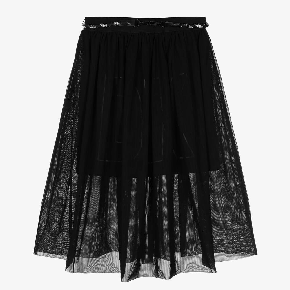 DKNY - تنورة تينز بناتي شبك وجيرسي لون أسود | Childrensalon
