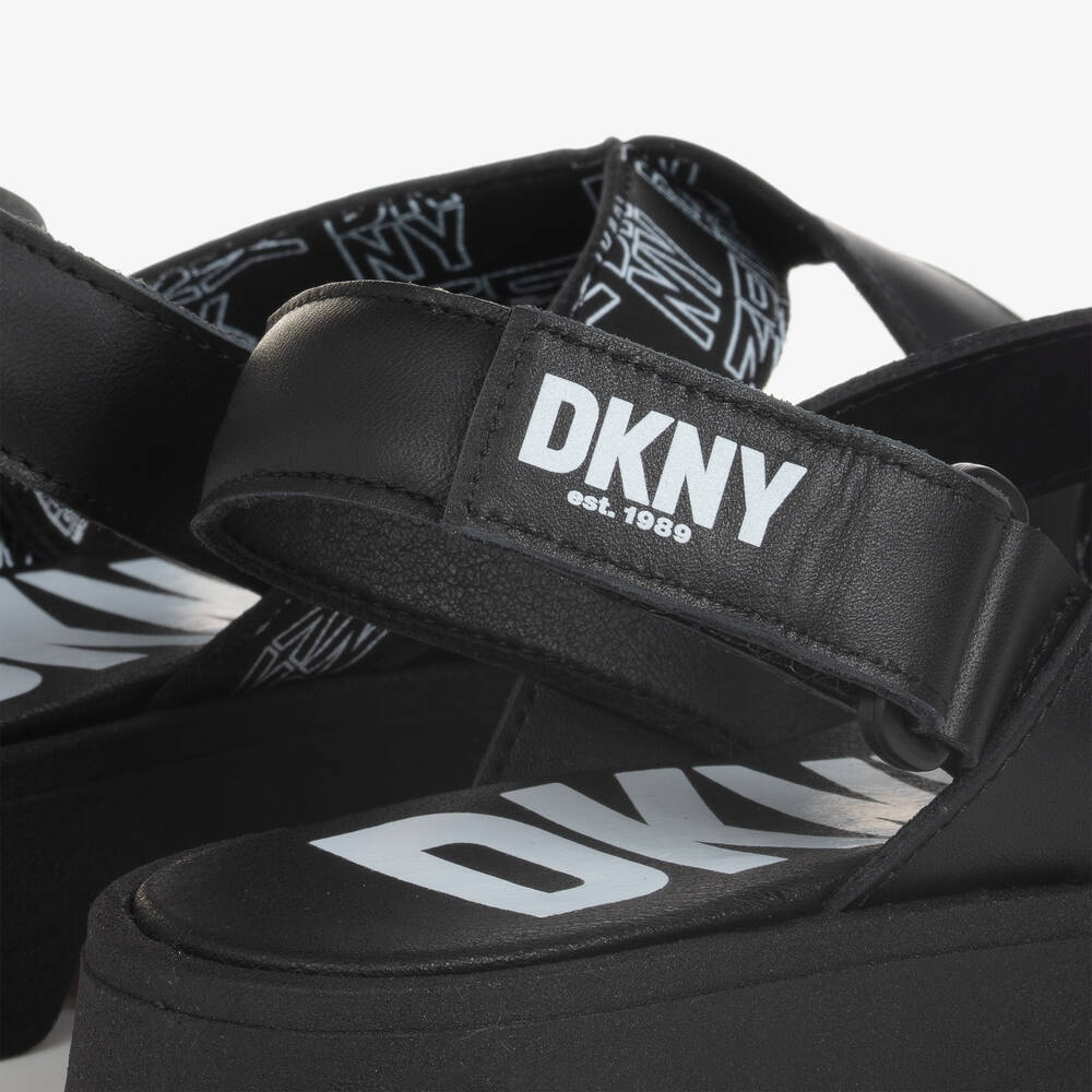 DKNY-صندل جلد لون أسود للمراهقات | Childrensalon Outlet