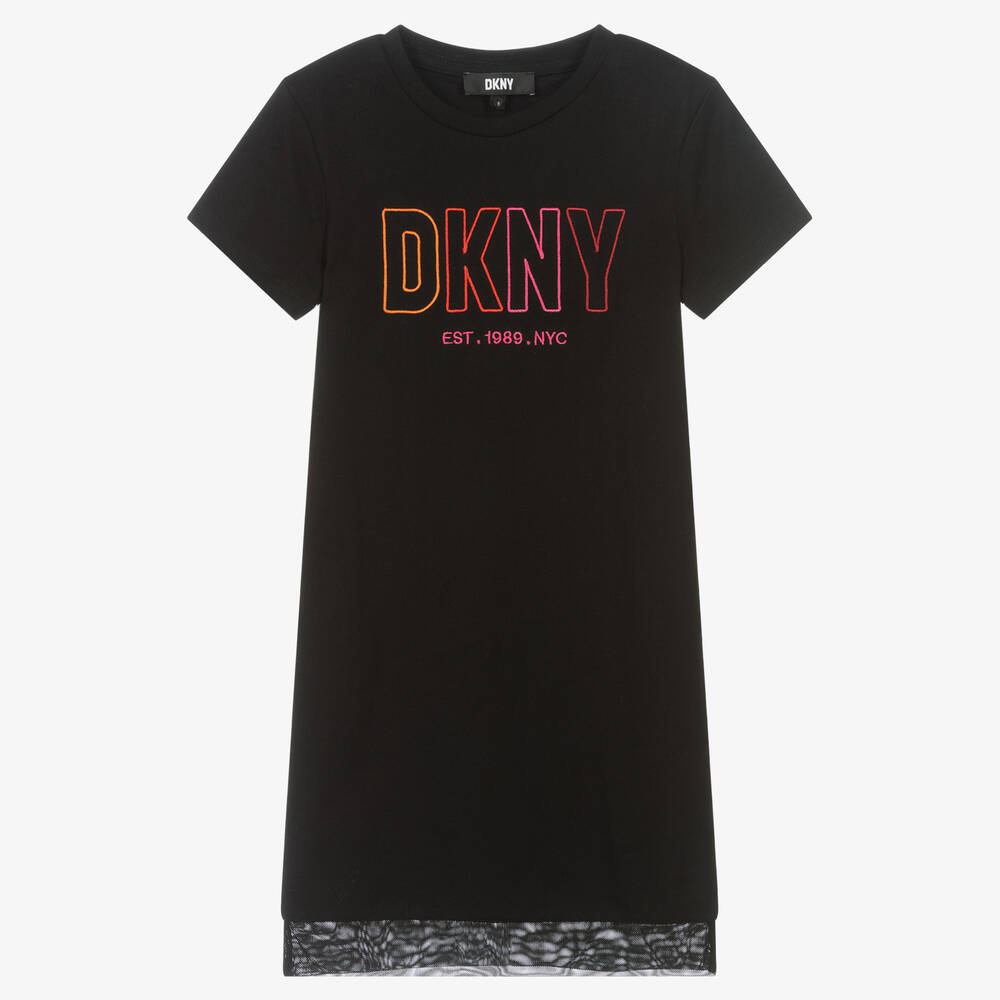 DKNY - فستان تينز بناتي قطن جيرسي لون أسود | Childrensalon