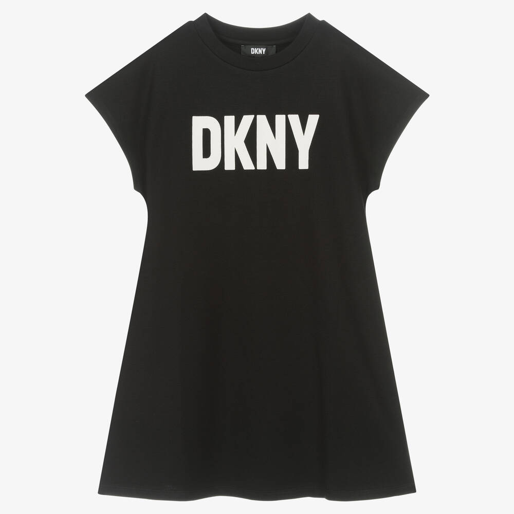DKNY - فستان تينز بناتي فيسكوز جيرسي لون أسود | Childrensalon