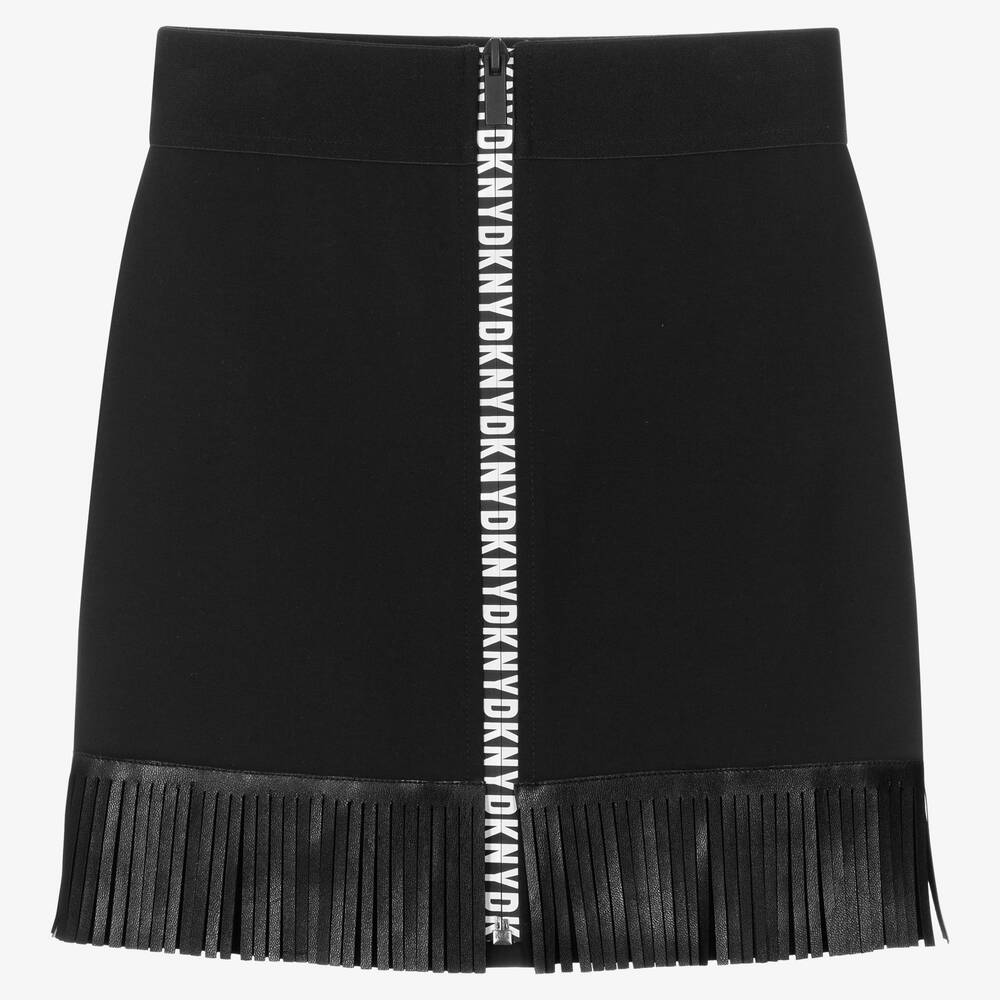 DKNY - Teen Girls Black Logo Fringed Skirt | Childrensalon