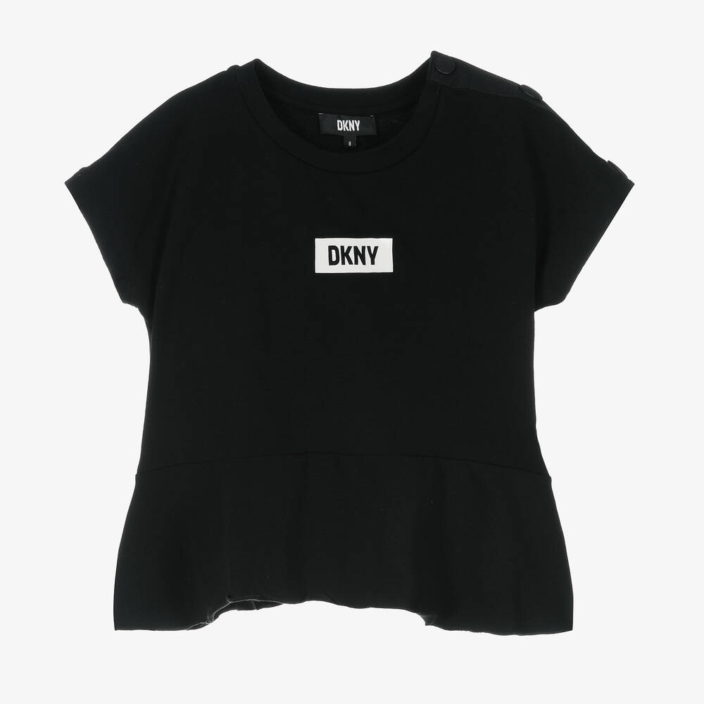 DKNY - Teen Girls Black Logo Peplum T-Shirt | Childrensalon