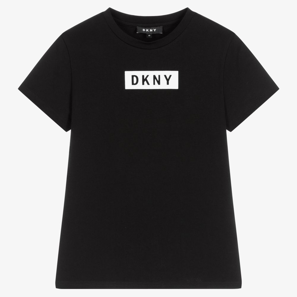 DKNY - تيشيرت تينز بناتي قطن عضوي جيرسي لون أسود | Childrensalon