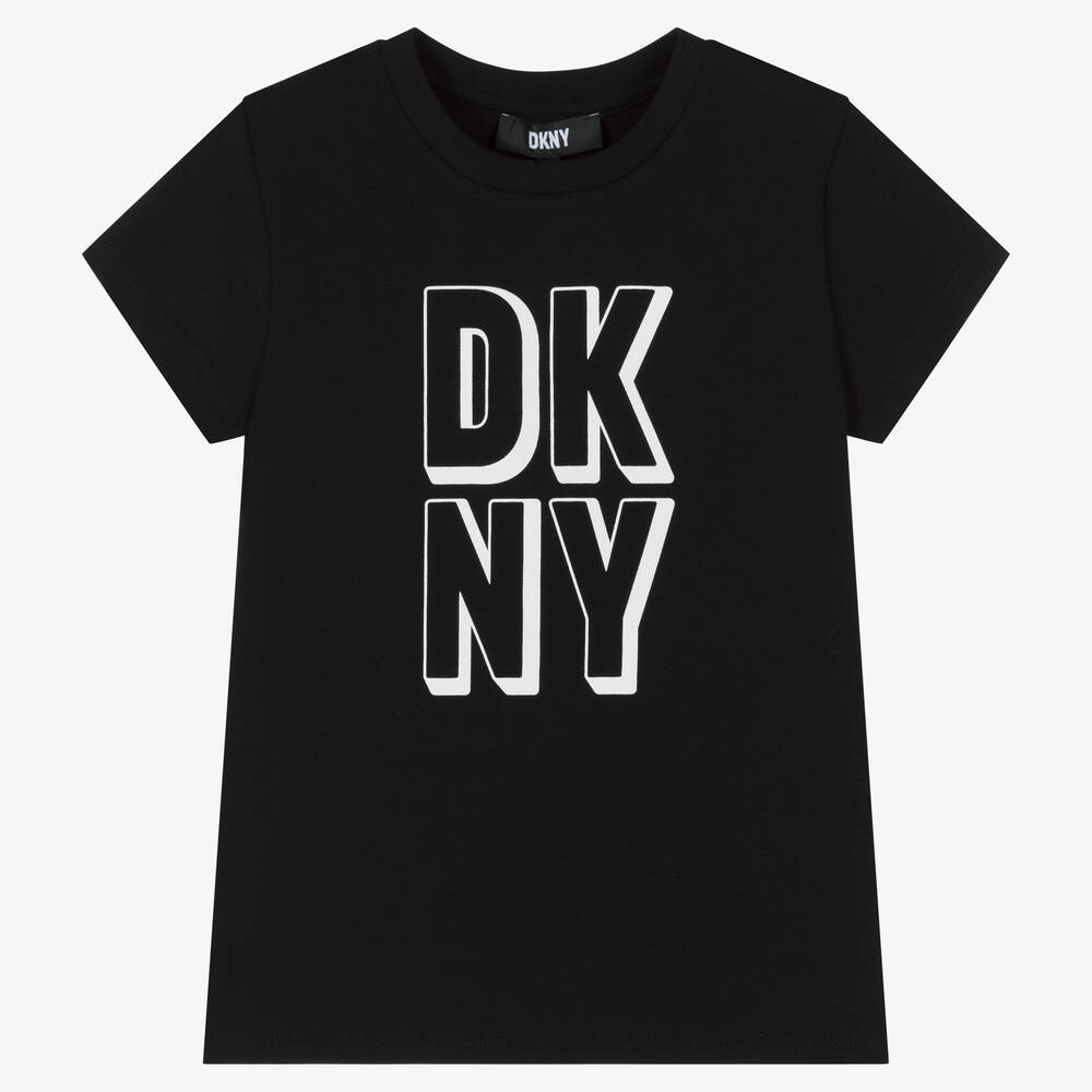 DKNY-تيشيرت تينز بناتي قطن عضوي جيرسي لون أسود | Childrensalon Outlet