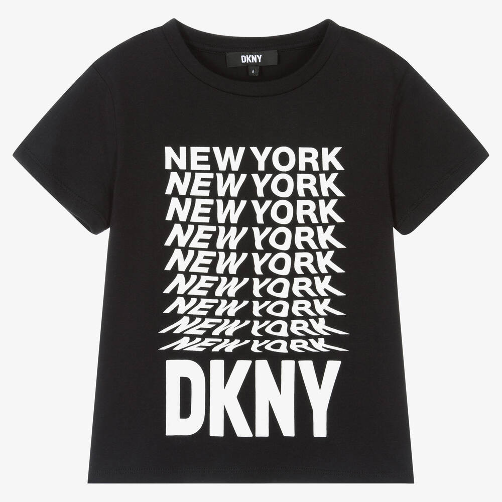 DKNY - تيشيرت تينز بناتي قطن عضوي لون أسود | Childrensalon