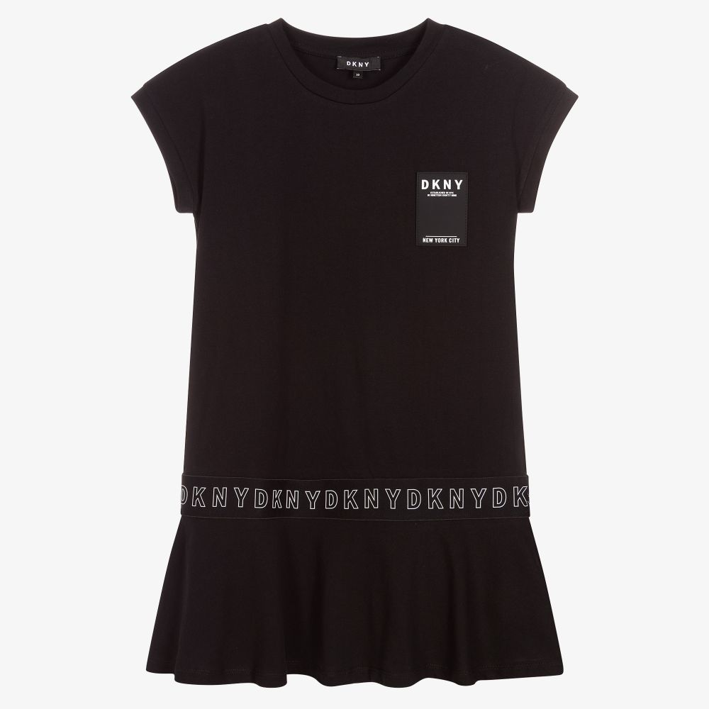 DKNY - فستان تينز بناتي قطن لون أسود | Childrensalon