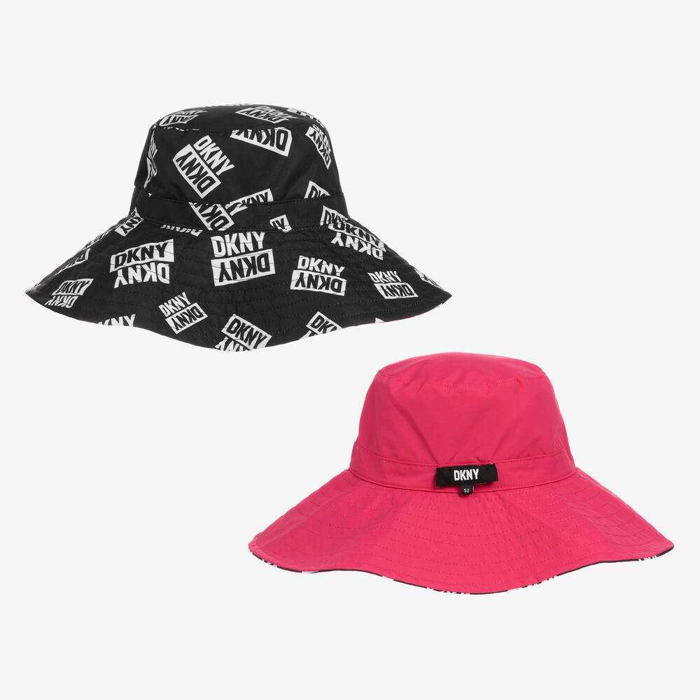 DKNY Teen Girls Black Pink Logo Sun Hat