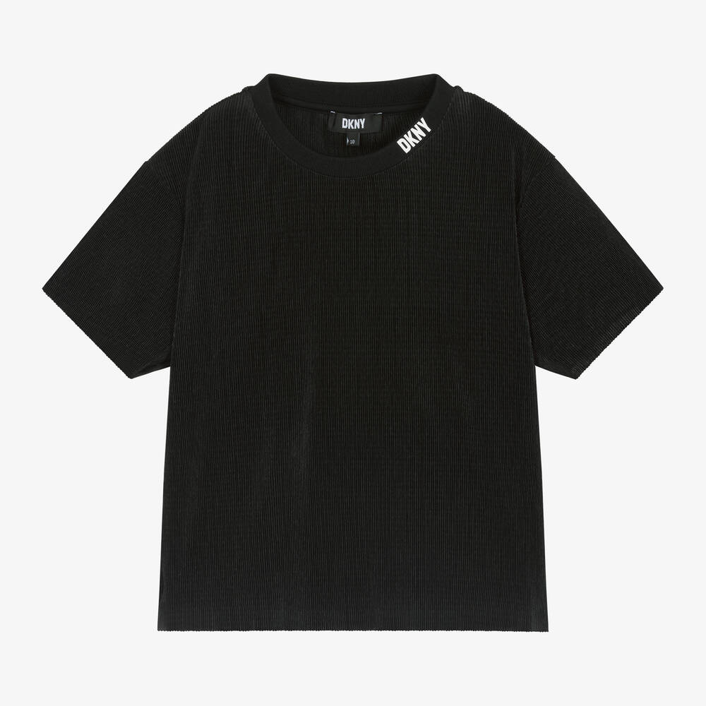 DKNY-Teen Girls Black Plissé T-Shirt | Childrensalon Outlet