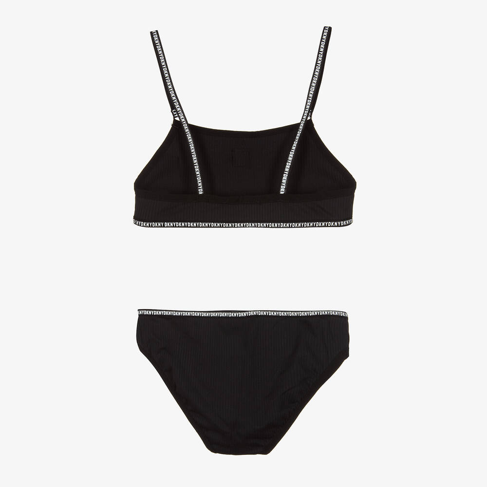 DKNY-Teen Girls Black Ribbed Logo Bikini  | Childrensalon Outlet