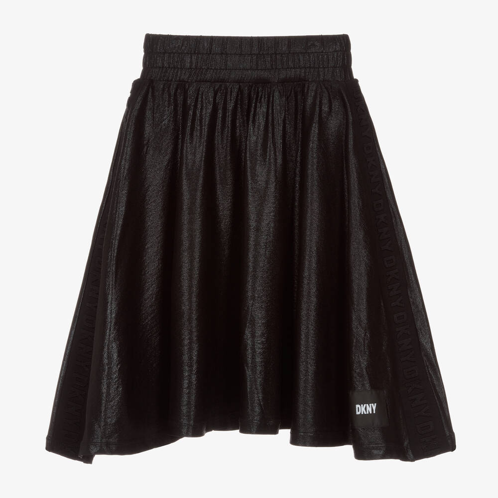 DKNY - تنورة ميدي لون أسود لامع تينز بناتي | Childrensalon