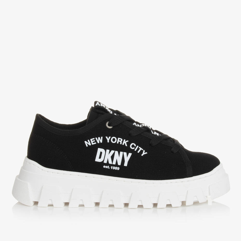 DKNY Teen Girls Black White Canvas Trainers