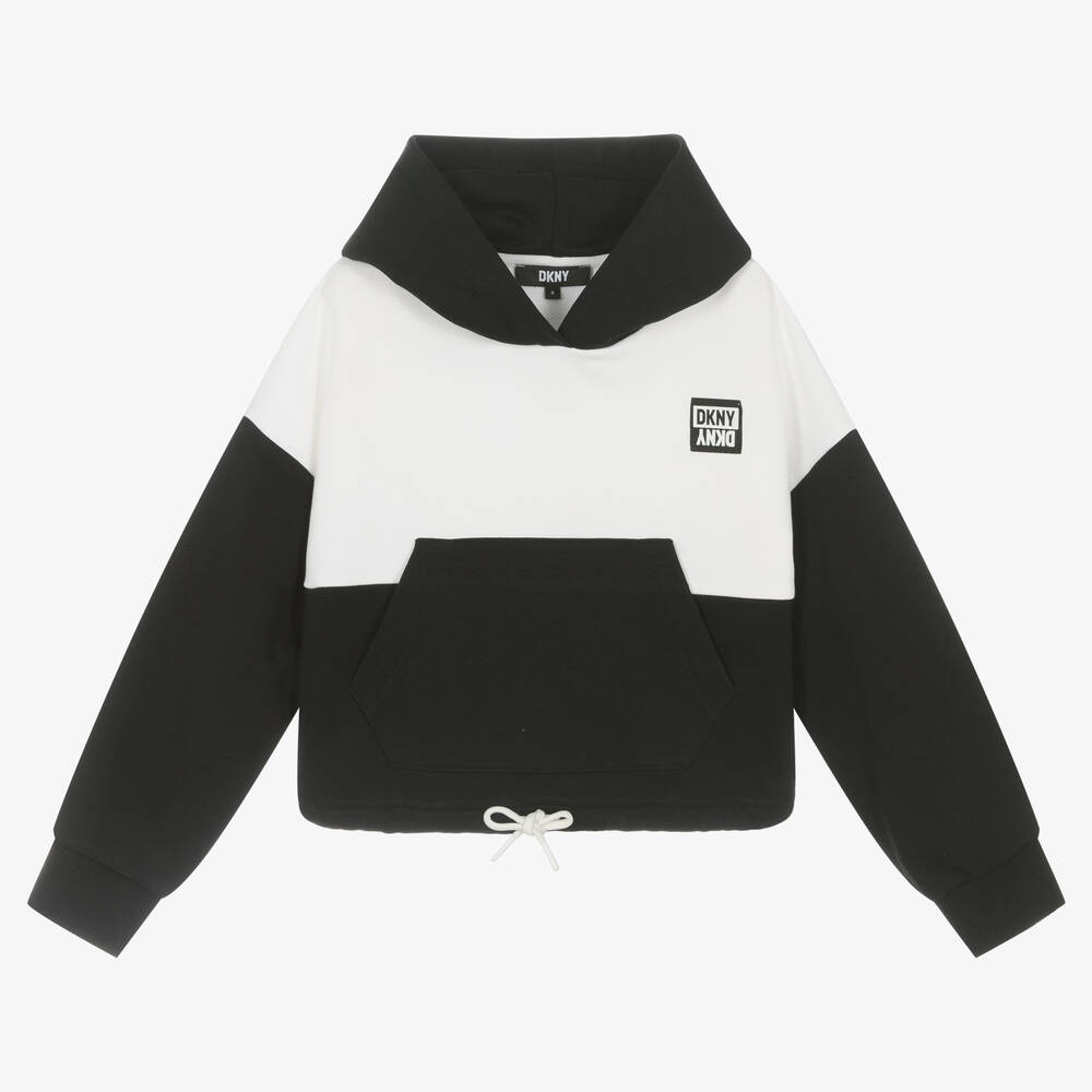 DKNY - Sweat à capuche coton noir et blanc | Childrensalon