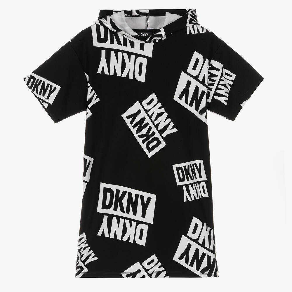 DKNY - Teen Girls Black & White Logo Hooded Dress | Childrensalon
