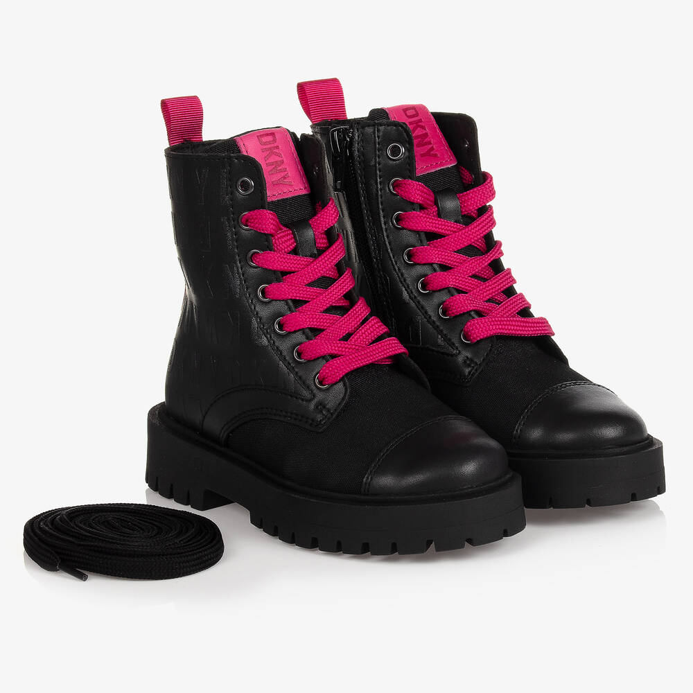 DKNY - بوت تينز بناتي جلد صناعي لون أسود | Childrensalon