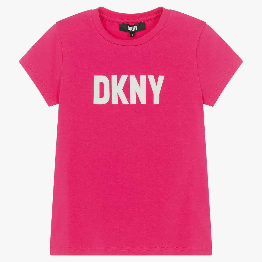 DKNY - تيشيرت تينز بناتي قطن عضوي جيرسي لون زهري | Childrensalon