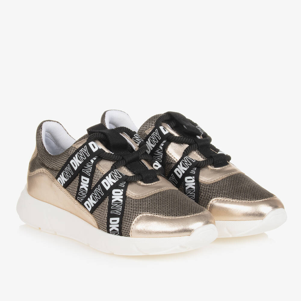 DKNY-Teen Girls Gold & Black Lace-Up Trainers | Childrensalon Outlet