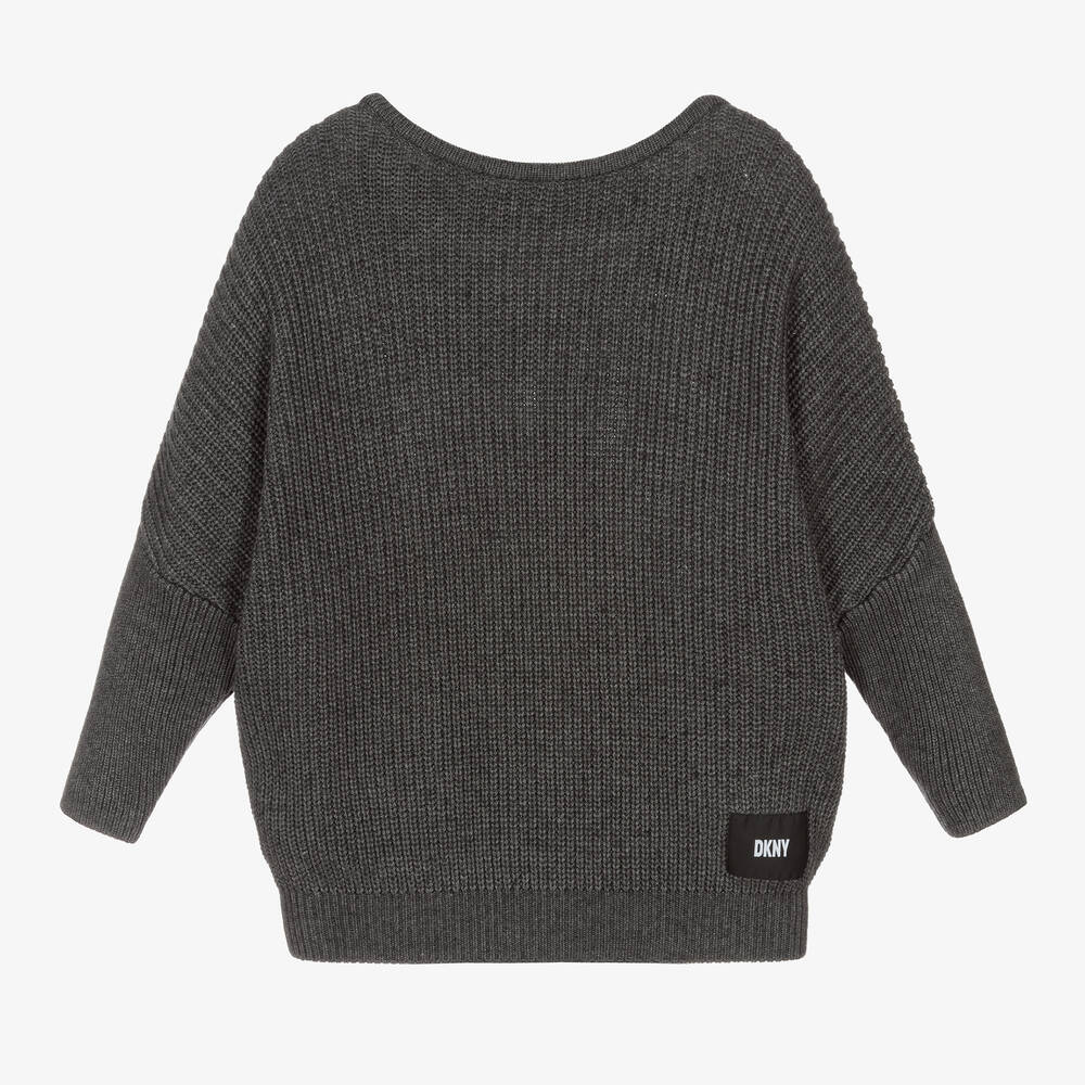 DKNY Pull gris en maille ado fille Childrensalon Outlet