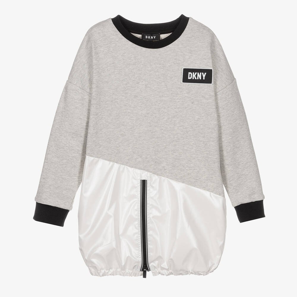 DKNY - فستان تينز بناتي جيرسي لون رمادي | Childrensalon