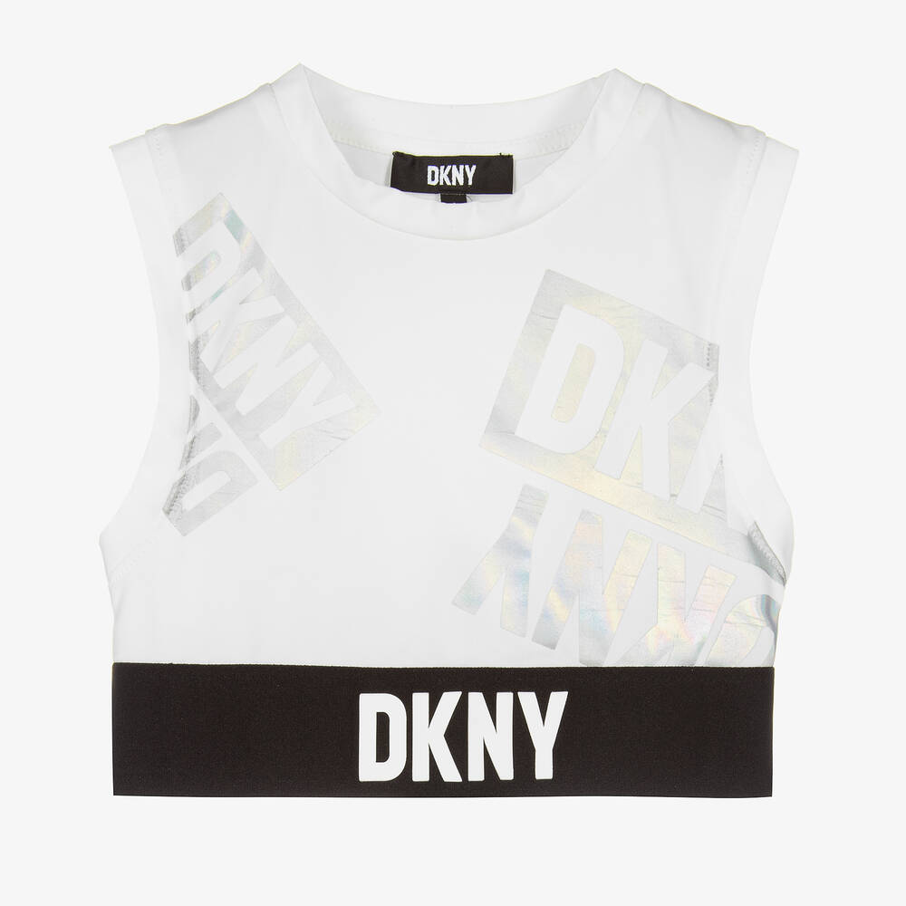 DKNY - Белый спортивный топ с переливающимися логотипами | Childrensalon