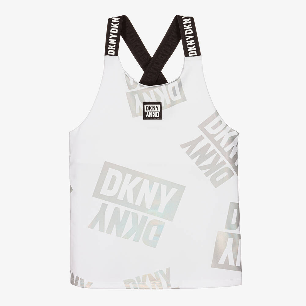 DKNY - Белый спортивный топ с переливающимися логотипами | Childrensalon