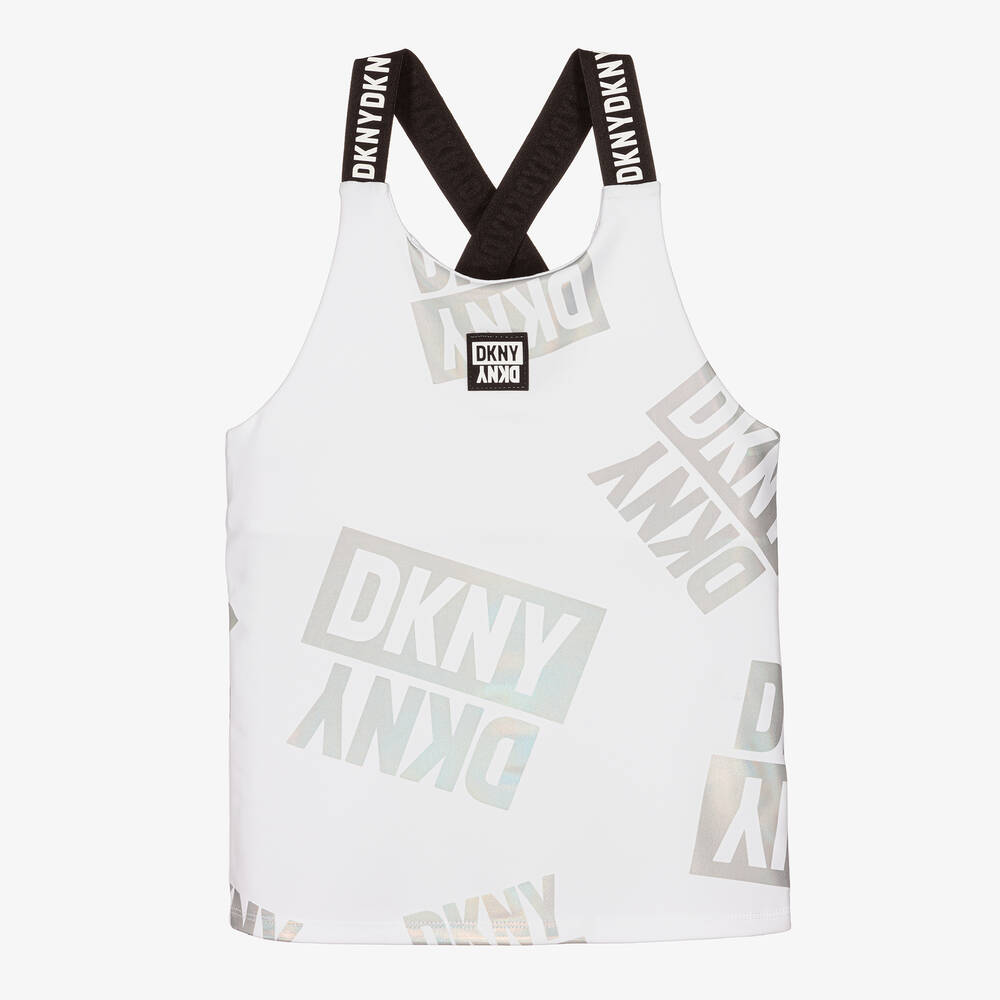 DKNY-Белый спортивный топ с переливающимися логотипами | Childrensalon Outlet