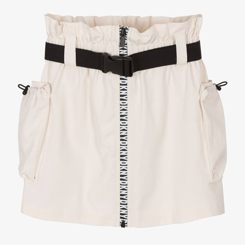 DKNY - Teen Girls Ivory Cotton Twill Logo Skirt | Childrensalon