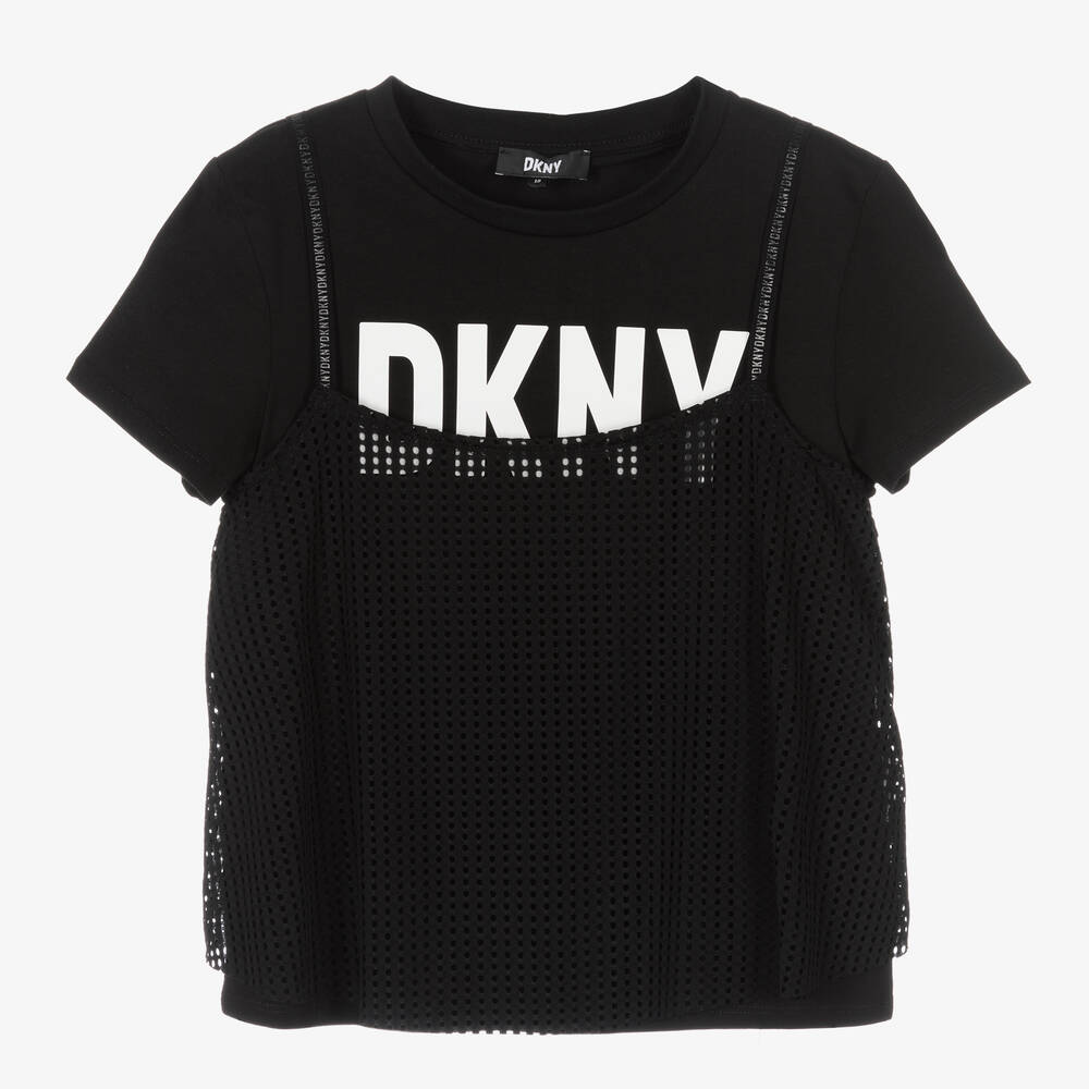 DKNY - تيشيرت تينز بناتي قطن لون أسود | Childrensalon