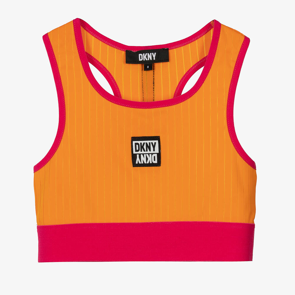 DKNY - توب رياضي تينز بناتي لون برتقالي وزهري فيوشيا | Childrensalon