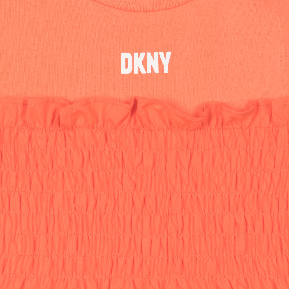 DKNY-فستان مزيج قطن لون برتقالي مرجاني للمراهقات | Childrensalon Outlet