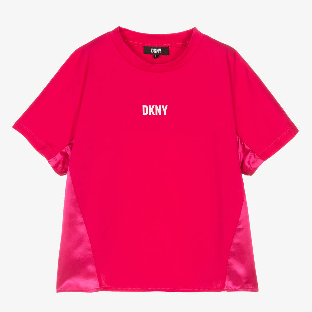 DKNY - تيشيرت تينز بناتي قطن لون زهري فوشيا | Childrensalon