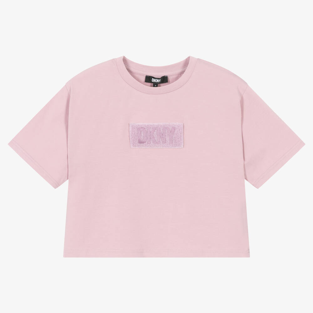DKNY - Укороченная розовая футболка из хлопка для девочек-подростков  | Childrensalon