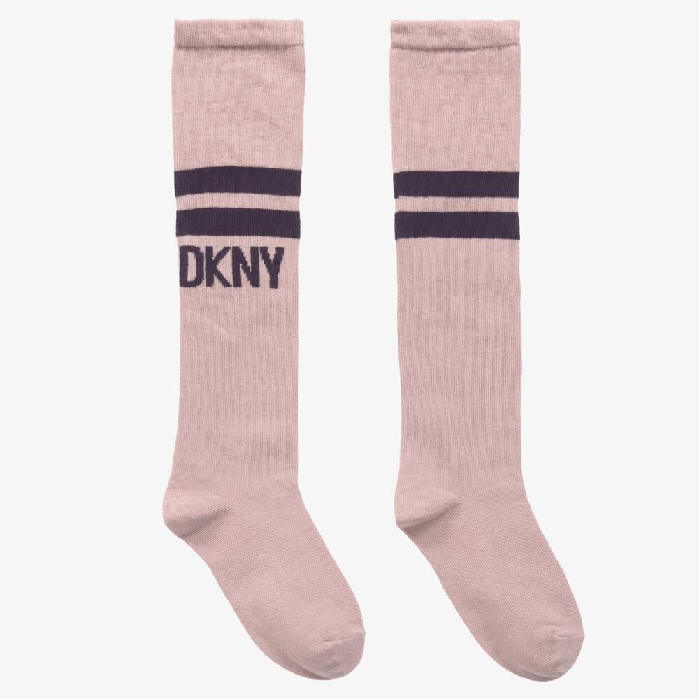 DKNY - جوارب طويلة مزيج قطن تينز بناتي لون زهري | Childrensalon