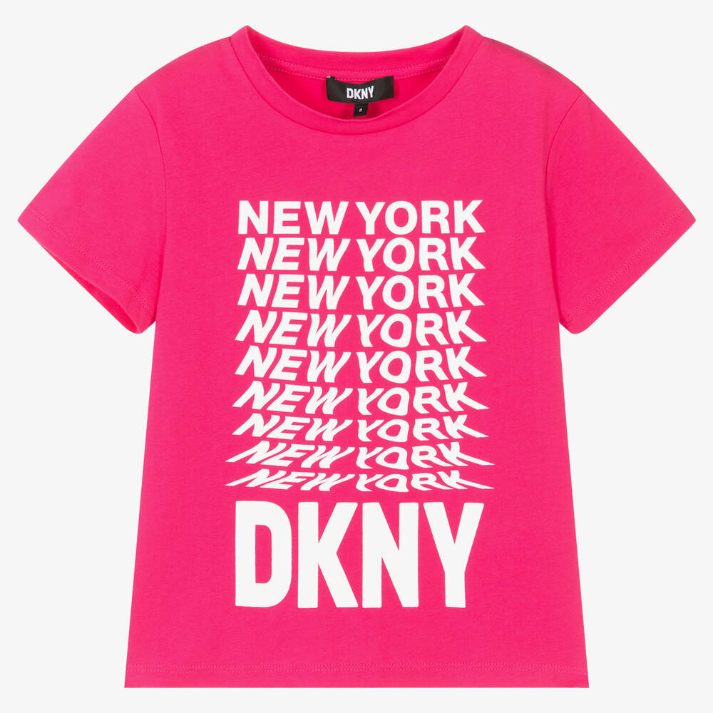 DKNY - تيشيرت تينز بناتي قطن عضوي لون زهري فيوشيا | Childrensalon