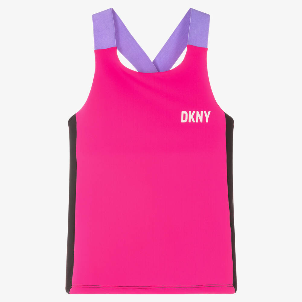 DKNY-توب تينز بناتي جيرسي لون زهري فوشيا وأسود | Childrensalon Outlet