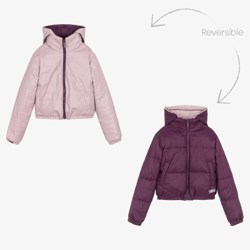 DKNY - Teen Girls Purple Reversible Puffer Jacket | Childrensalon