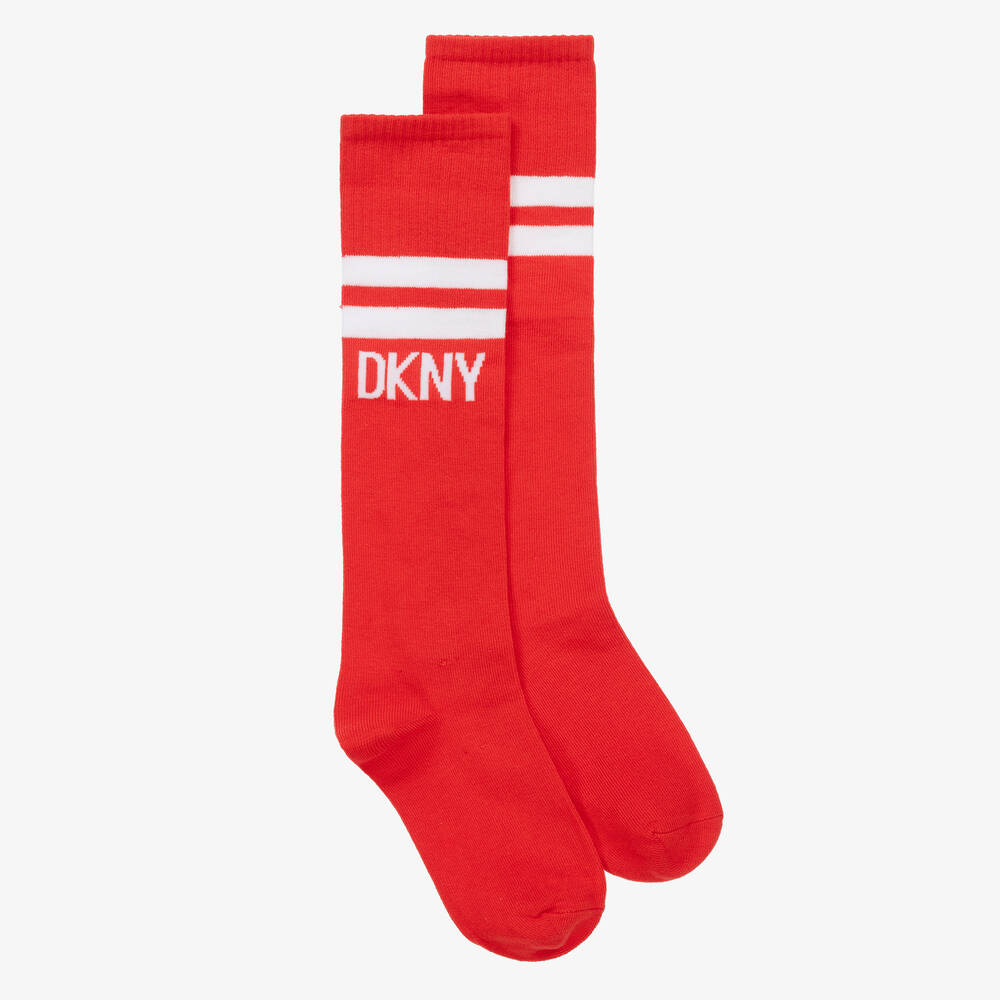 DKNY-جوارب طويلة مزيج قطن لون أحمر تينز بناتي | Childrensalon Outlet