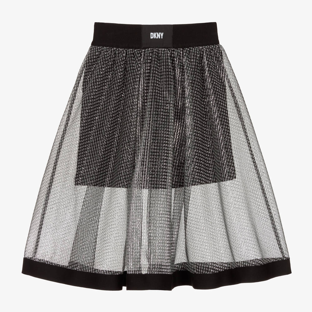 DKNY - Teen Girls Silver Glitter Mesh Midi Skirt | Childrensalon