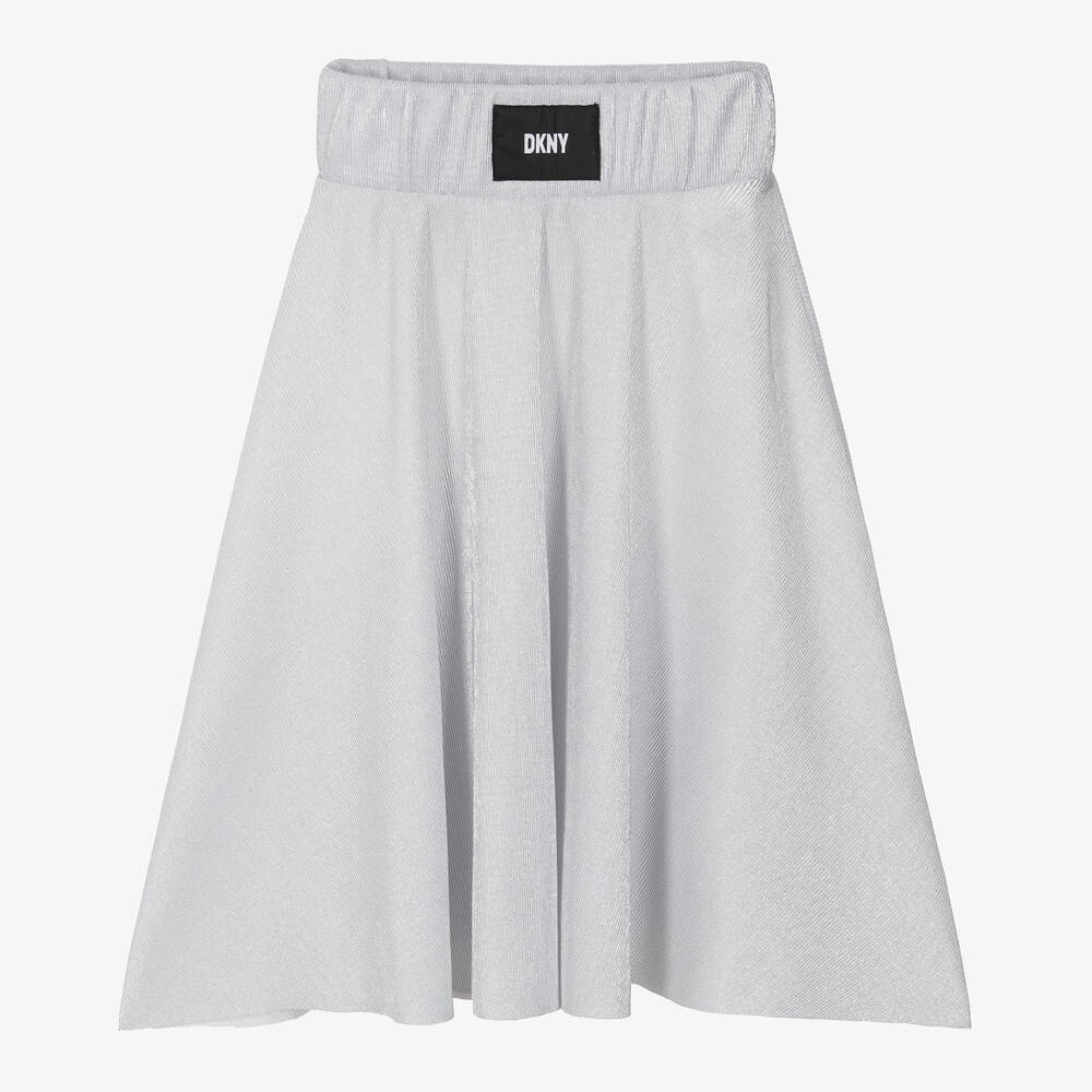 DKNY-تنورة ميدي بليسيه لون فضّي للمراهقات | Childrensalon Outlet