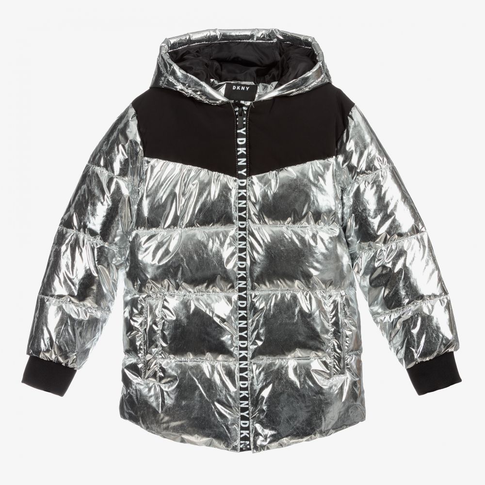 DKNY - Teen Girls Silver Puffer Coat | Childrensalon