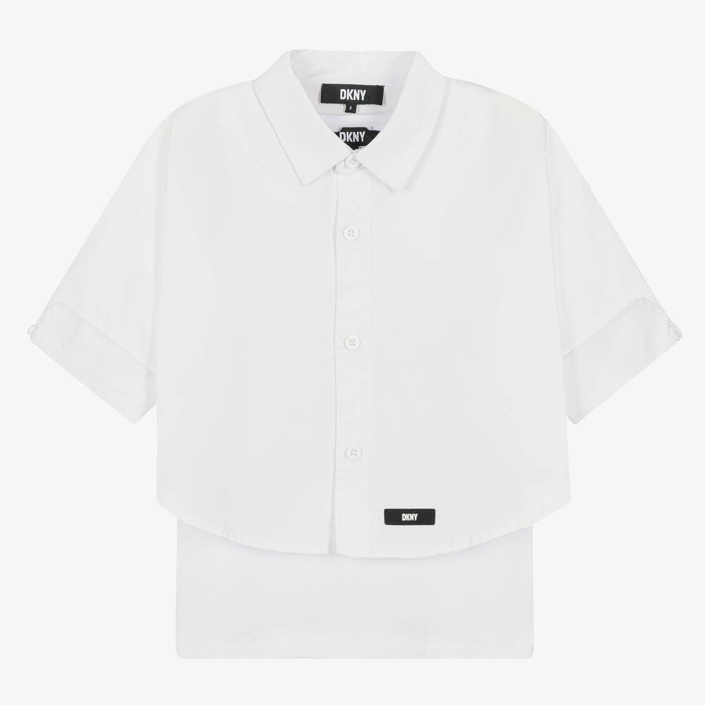 DKNY-قميص 2 في 1 قطن جيرسي لون أبيض للمراهقات | Childrensalon Outlet